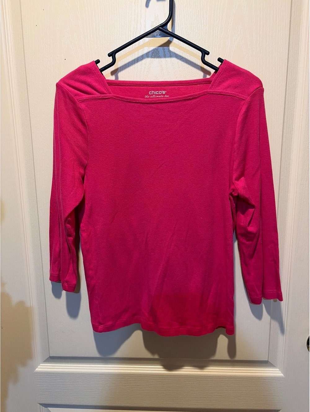 Chico's Pink 3/4 Sleeve Cotton Tee with Button Detail Size M